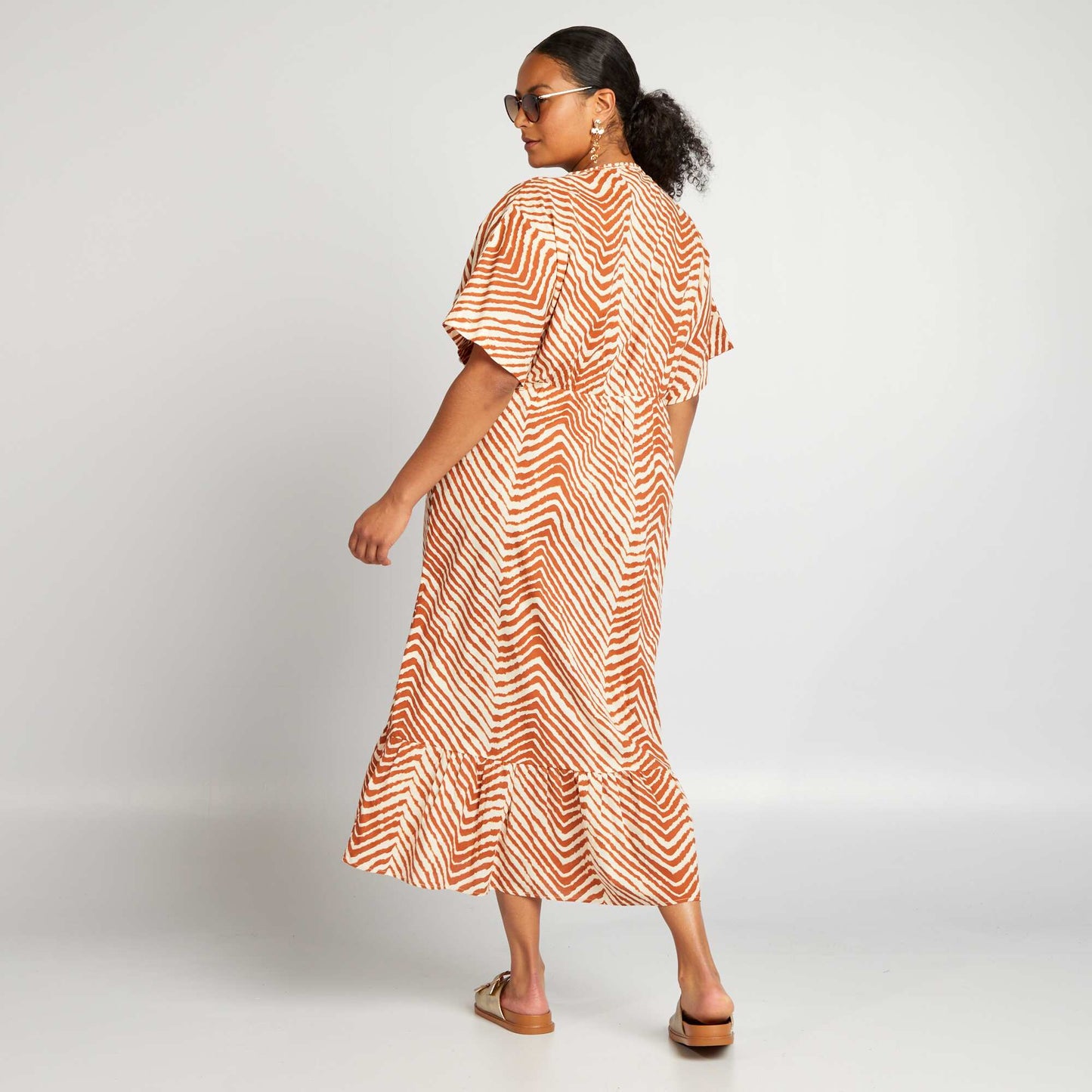 Robe longue zébrée avec base à étages Marron zébré