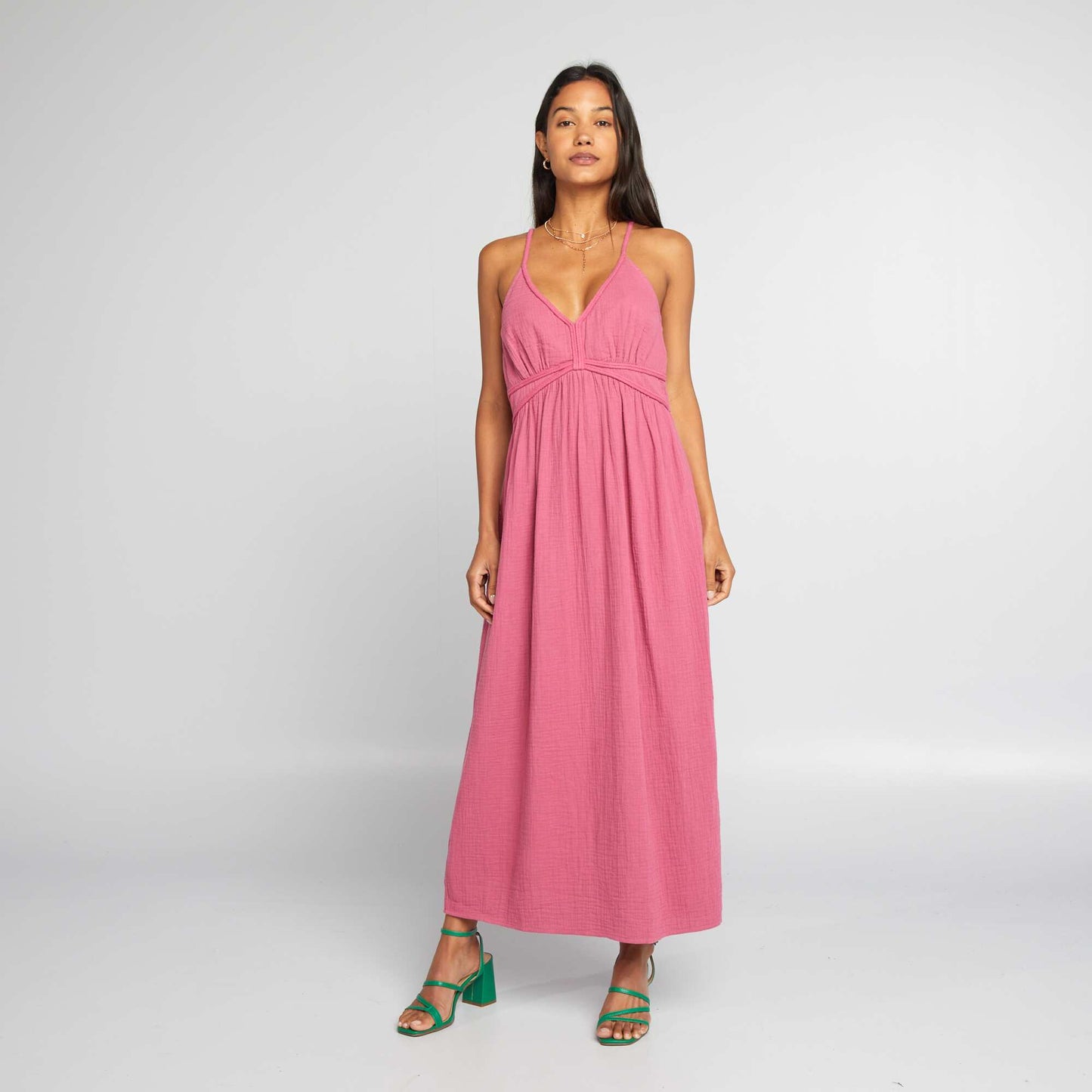 Robe longue en gaze de coton rose