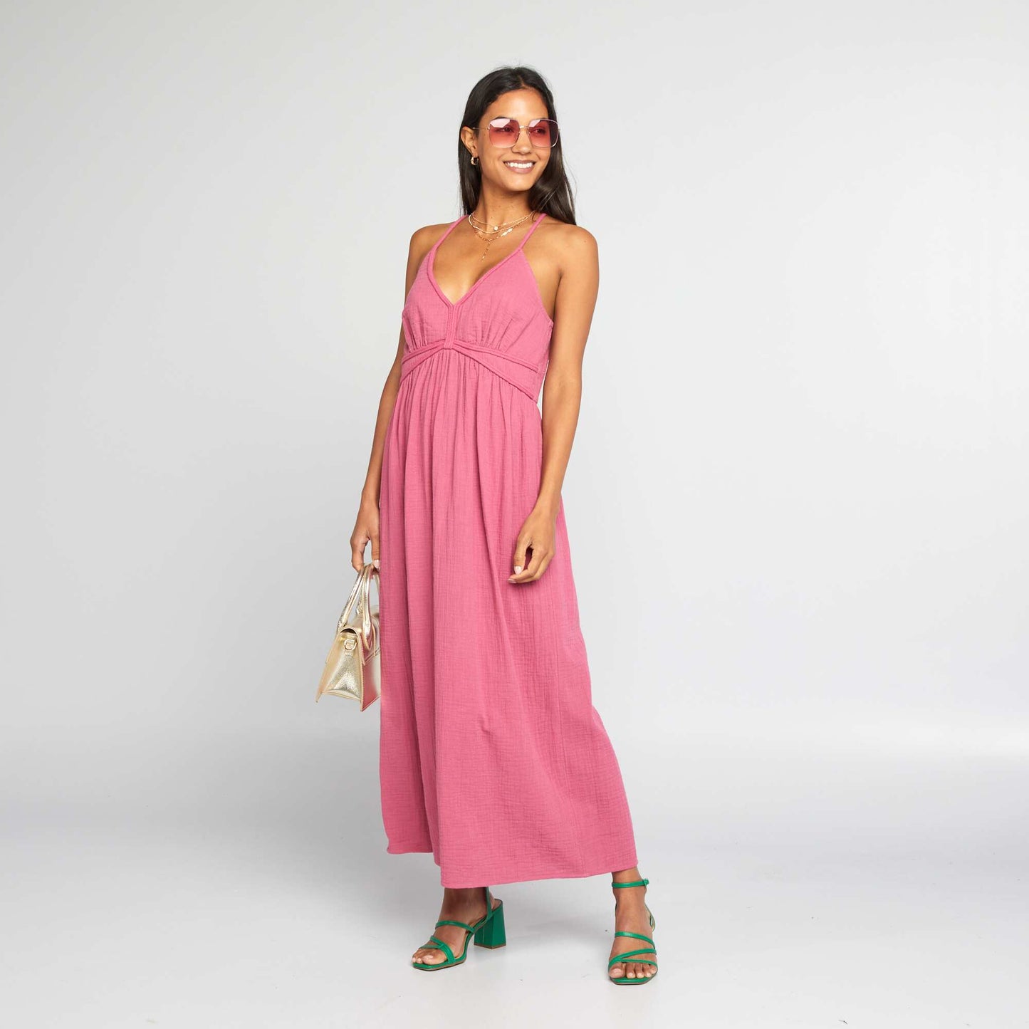 Robe longue en gaze de coton rose