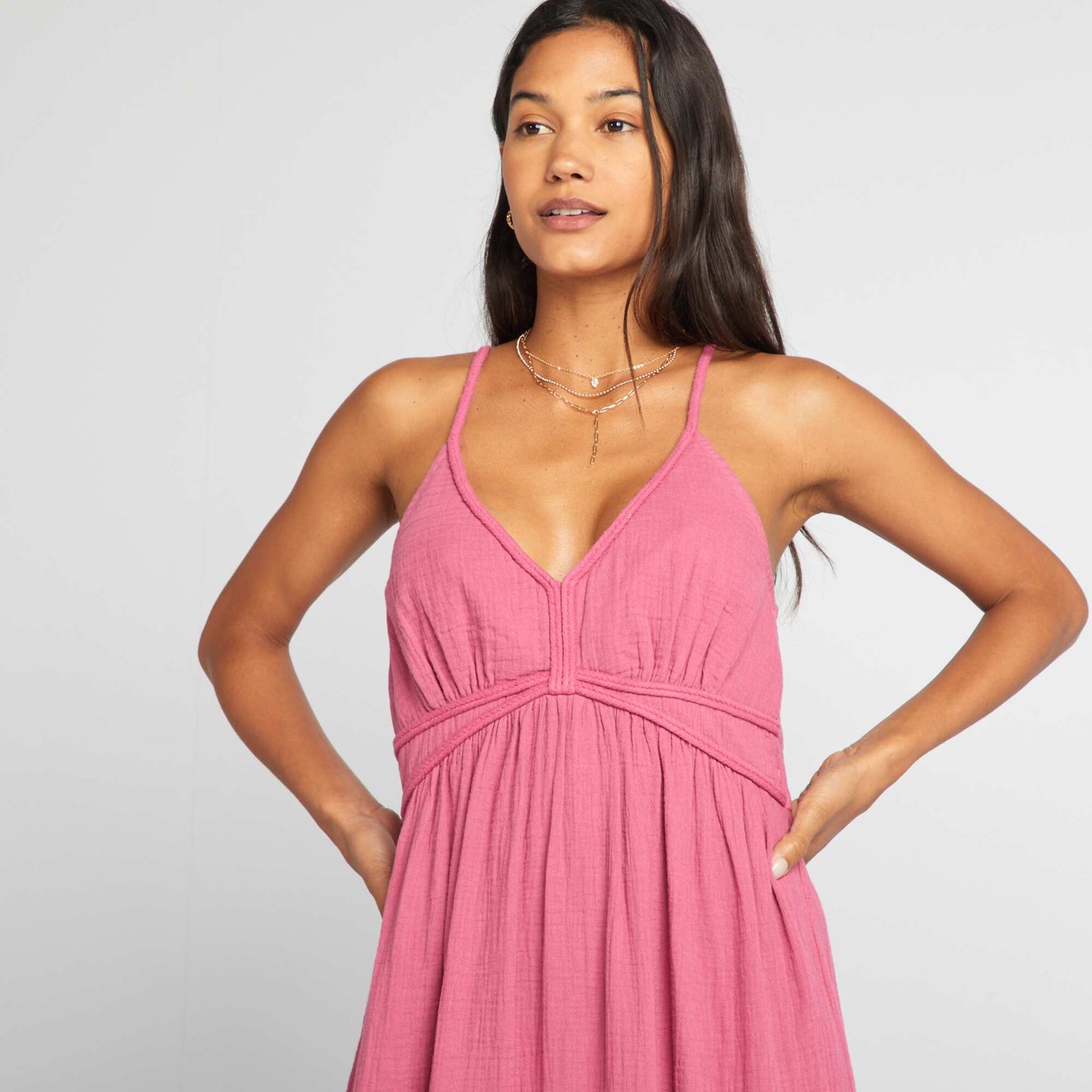 Robe longue en gaze de coton rose