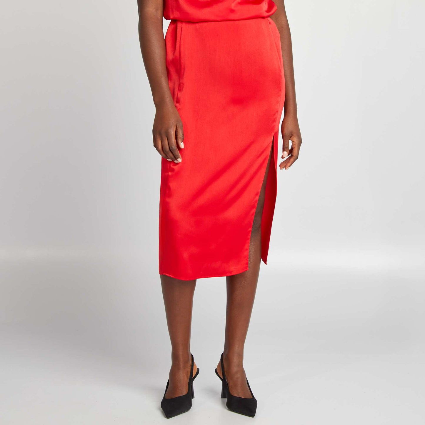 Jupe midi en satin Rouge