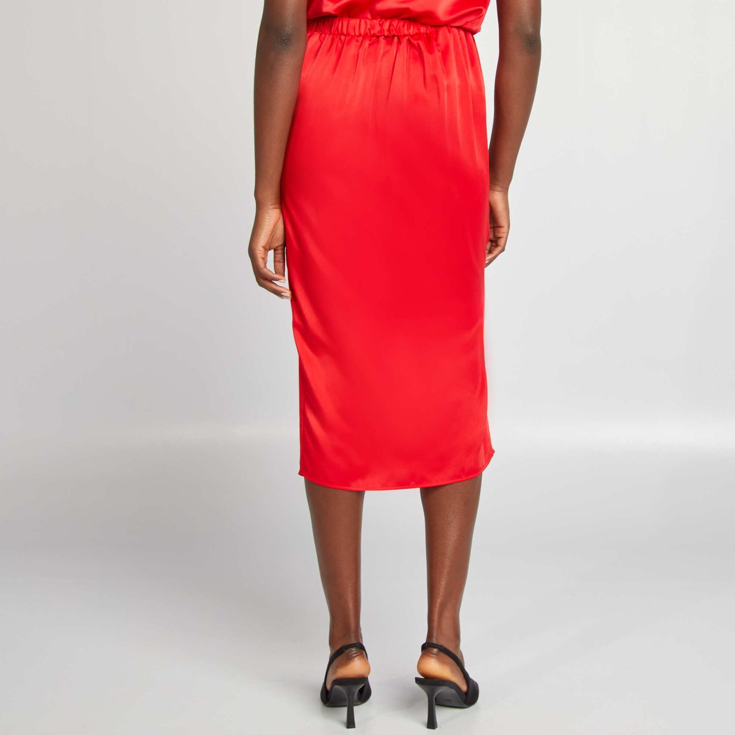 Jupe midi en satin Rouge