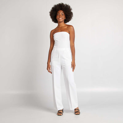 Combinaison pantalon bustier unie BLANC