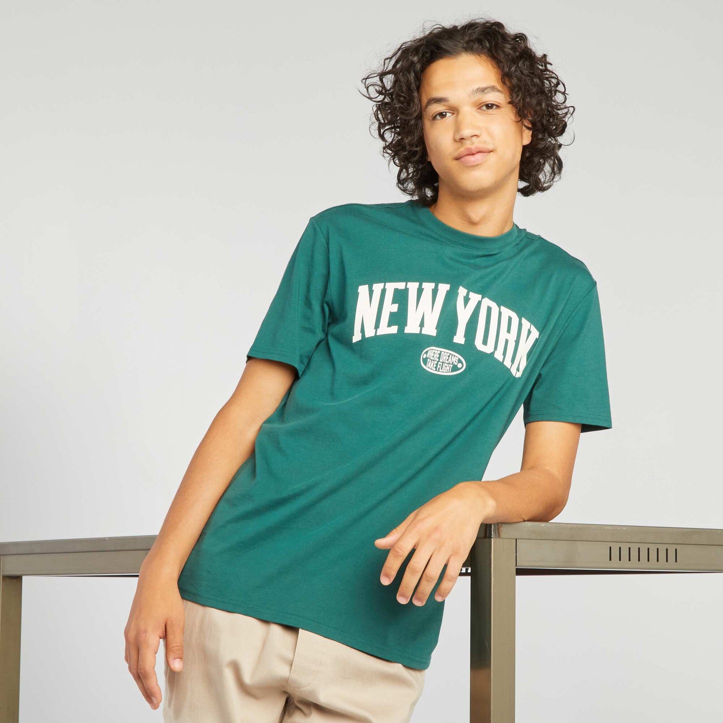 Tee-shirt 'New York' en jersey à col rond Vert