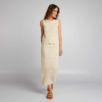 Jupe tube longue en macramé Beige