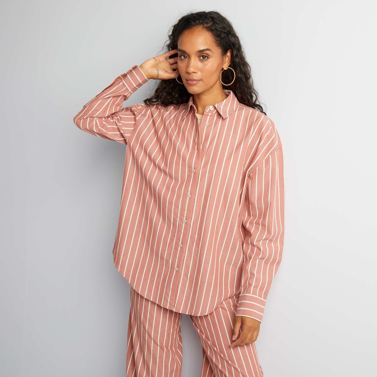 Chemise rayée en popeline Rose rayé