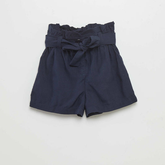 Short ceinturé fluide Bleu marine