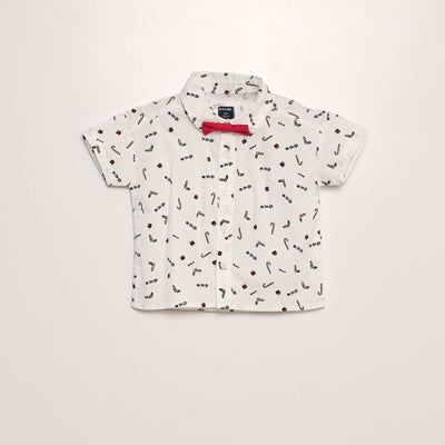 Chemise manches courte + nœud papillon 'noël' Blanc