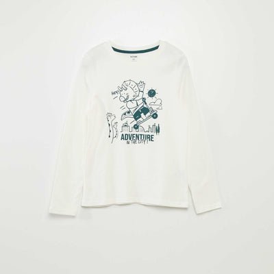 T-shirt imprimé à col rond BLANC