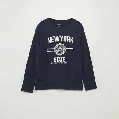 T-shirt imprimé à col rond BLEU MARINE