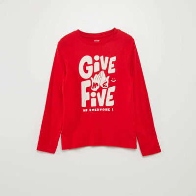 T-shirt imprimé à col rond ROUGE