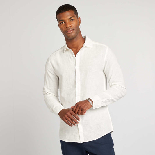 Chemise slim en lin mélangé blanc