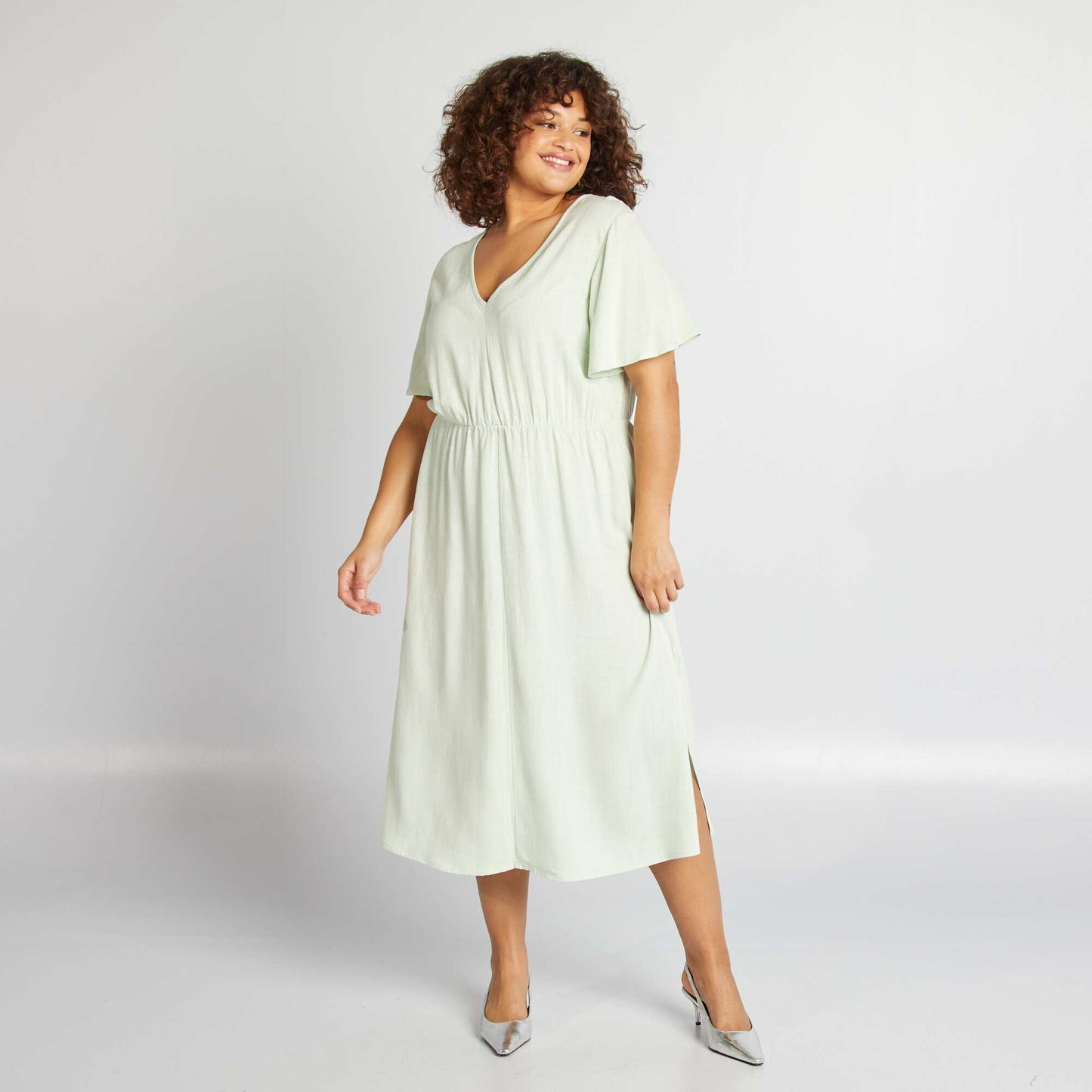 Robe midi en lin mélangé Vert