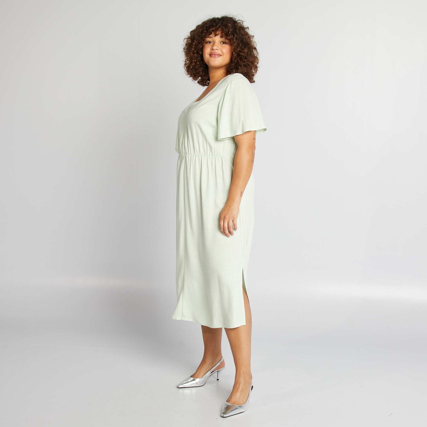 Robe midi en lin mélangé Vert