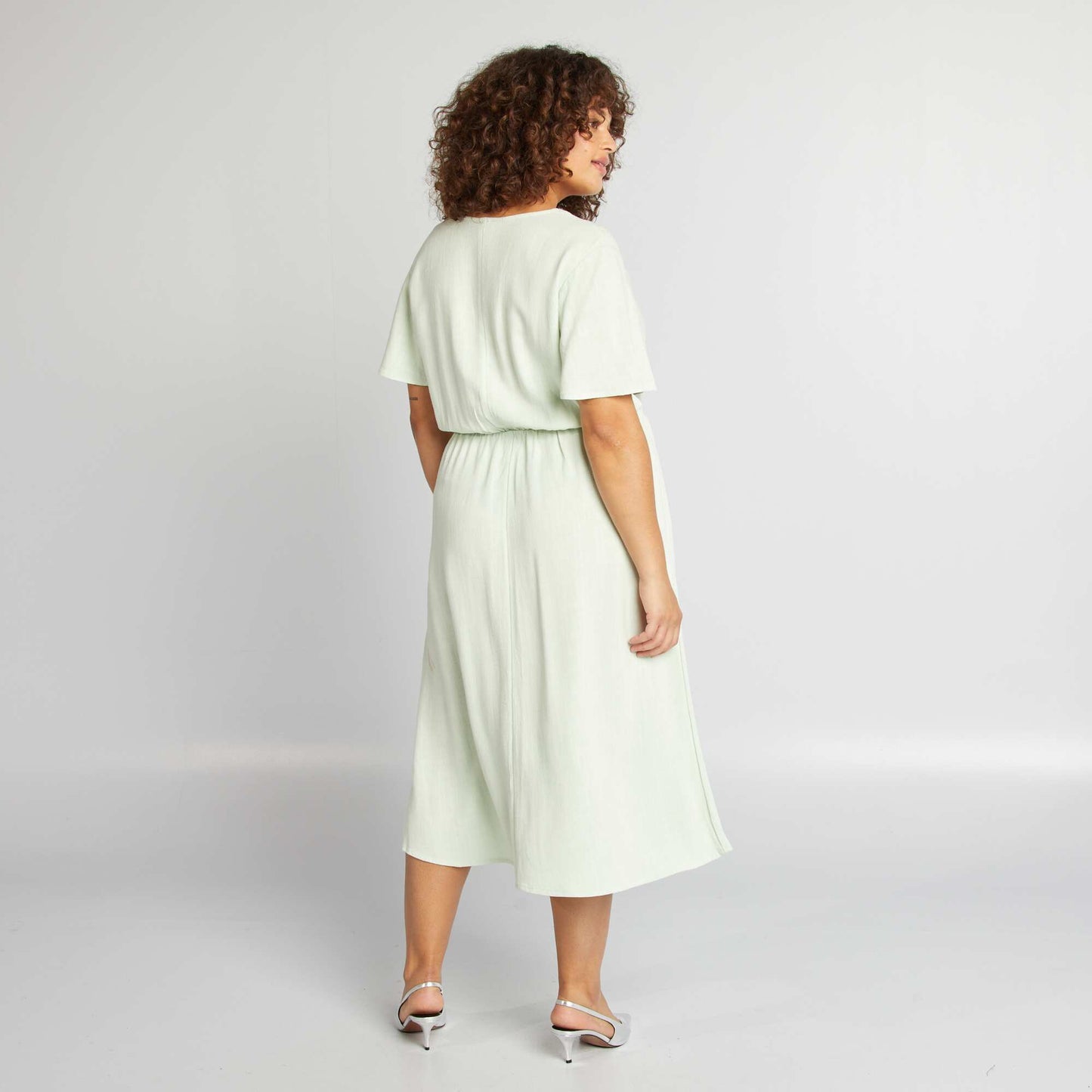 Robe midi en lin mélangé Vert