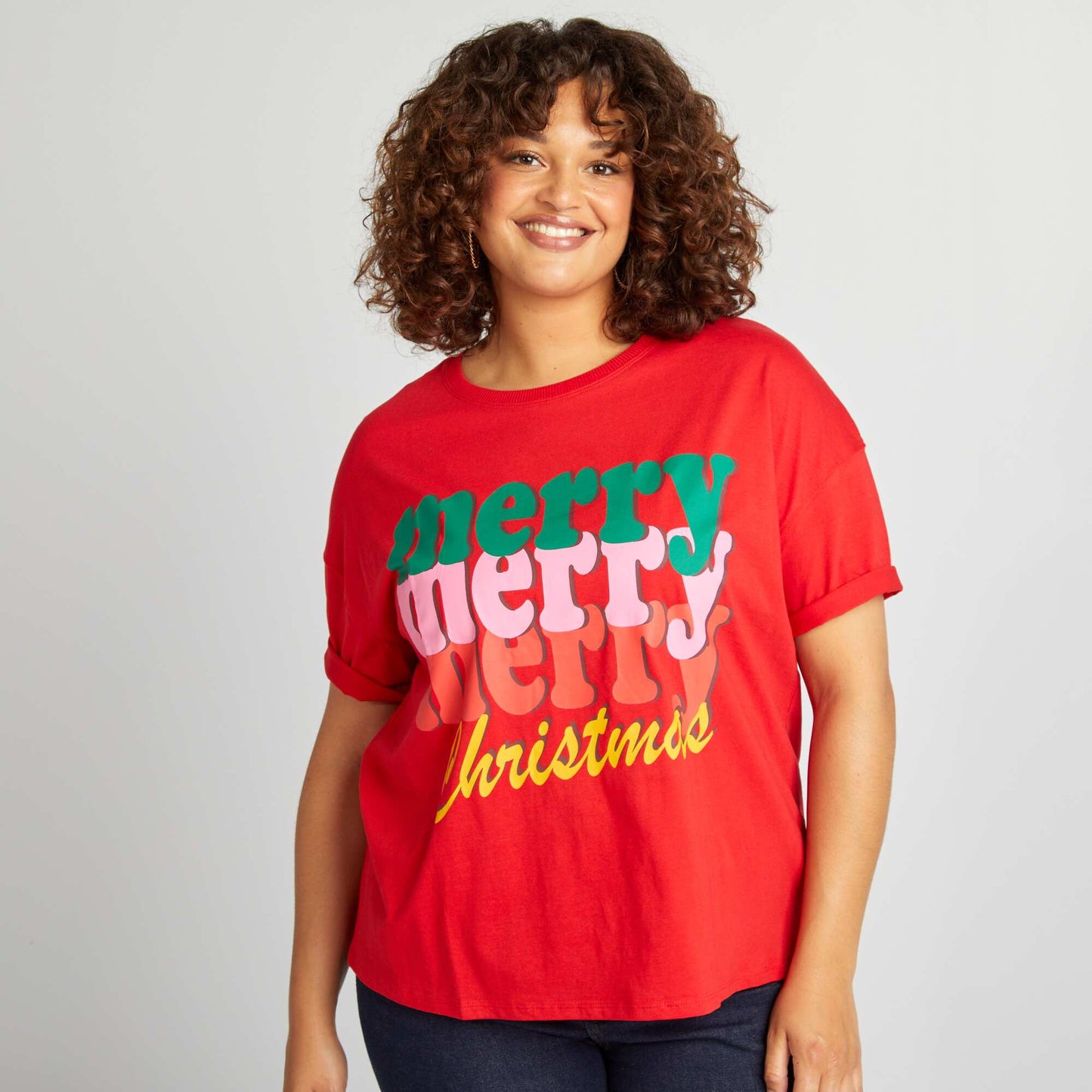 T-shirt à imprimé fantaisie de Noël Rouge