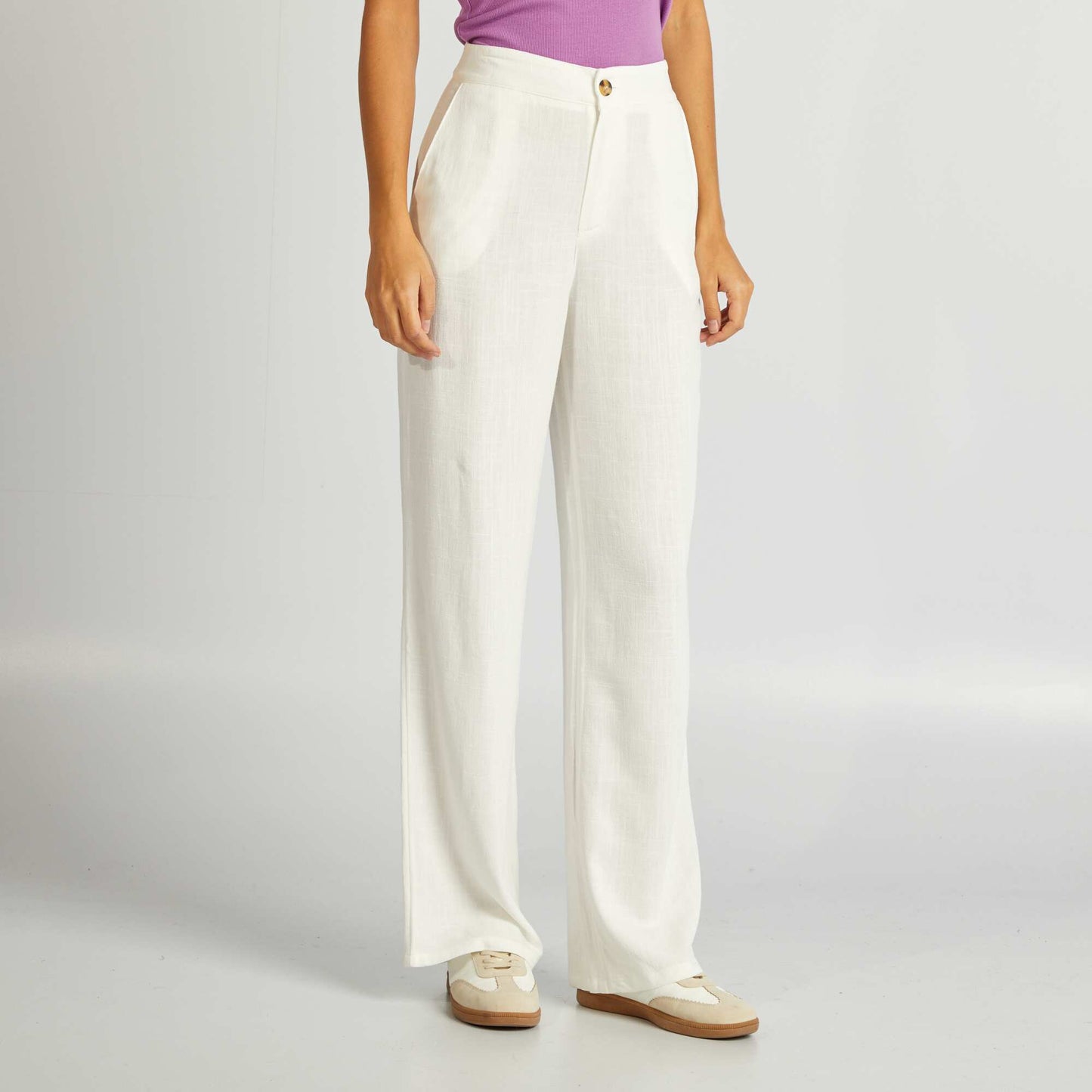 Pantalon droit en lin mélangé Blanc