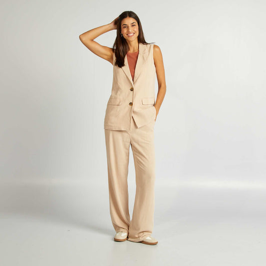 Pantalon droit en lin mélangé Beige