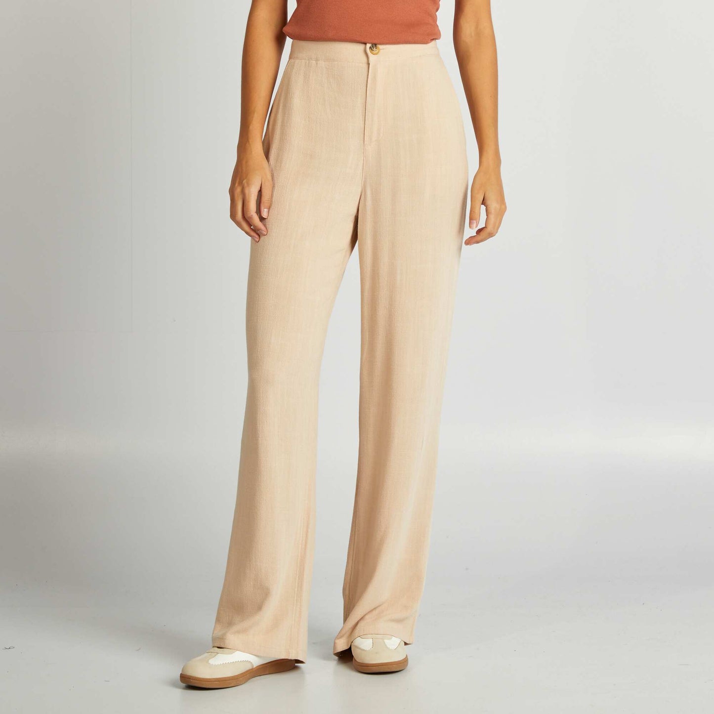 Pantalon droit en lin mélangé Beige