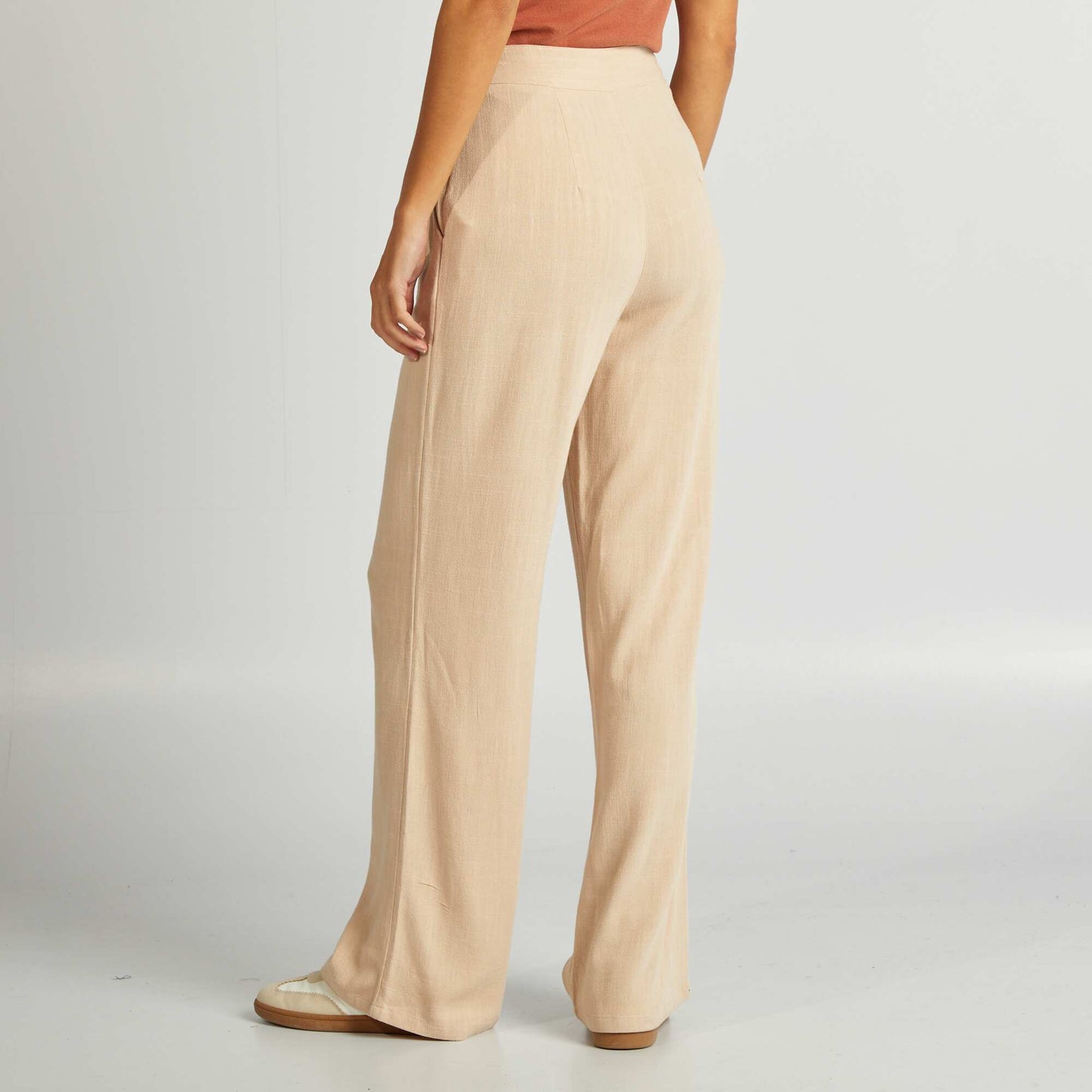 Pantalon droit en lin mélangé Beige