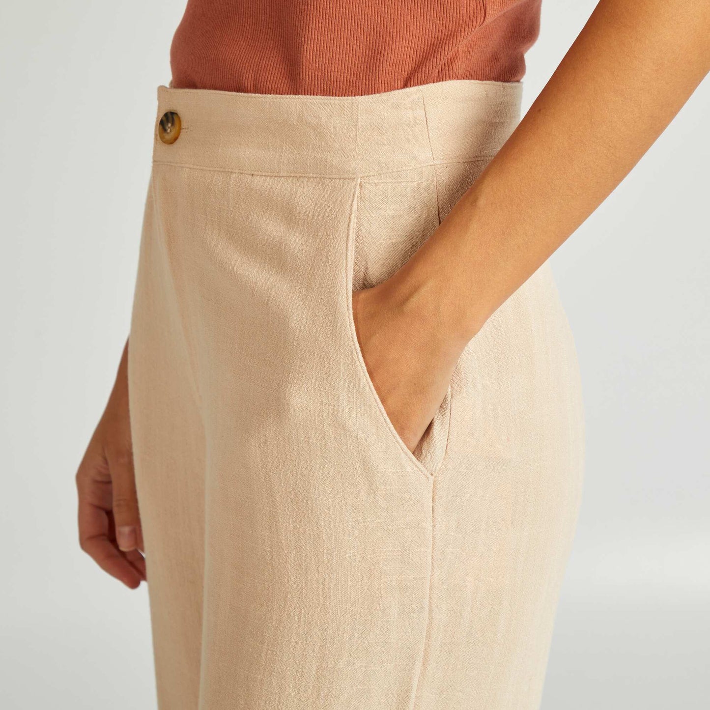 Pantalon droit en lin mélangé Beige