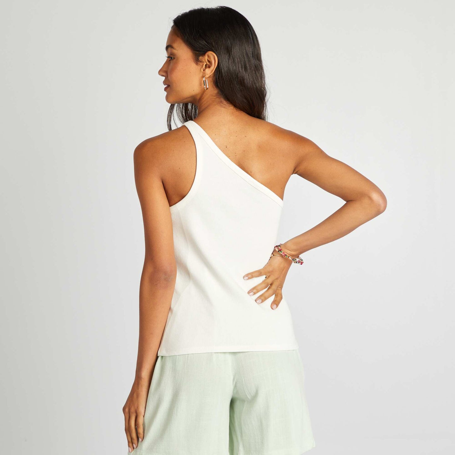 Top uni one shoulder côtelé Blanc