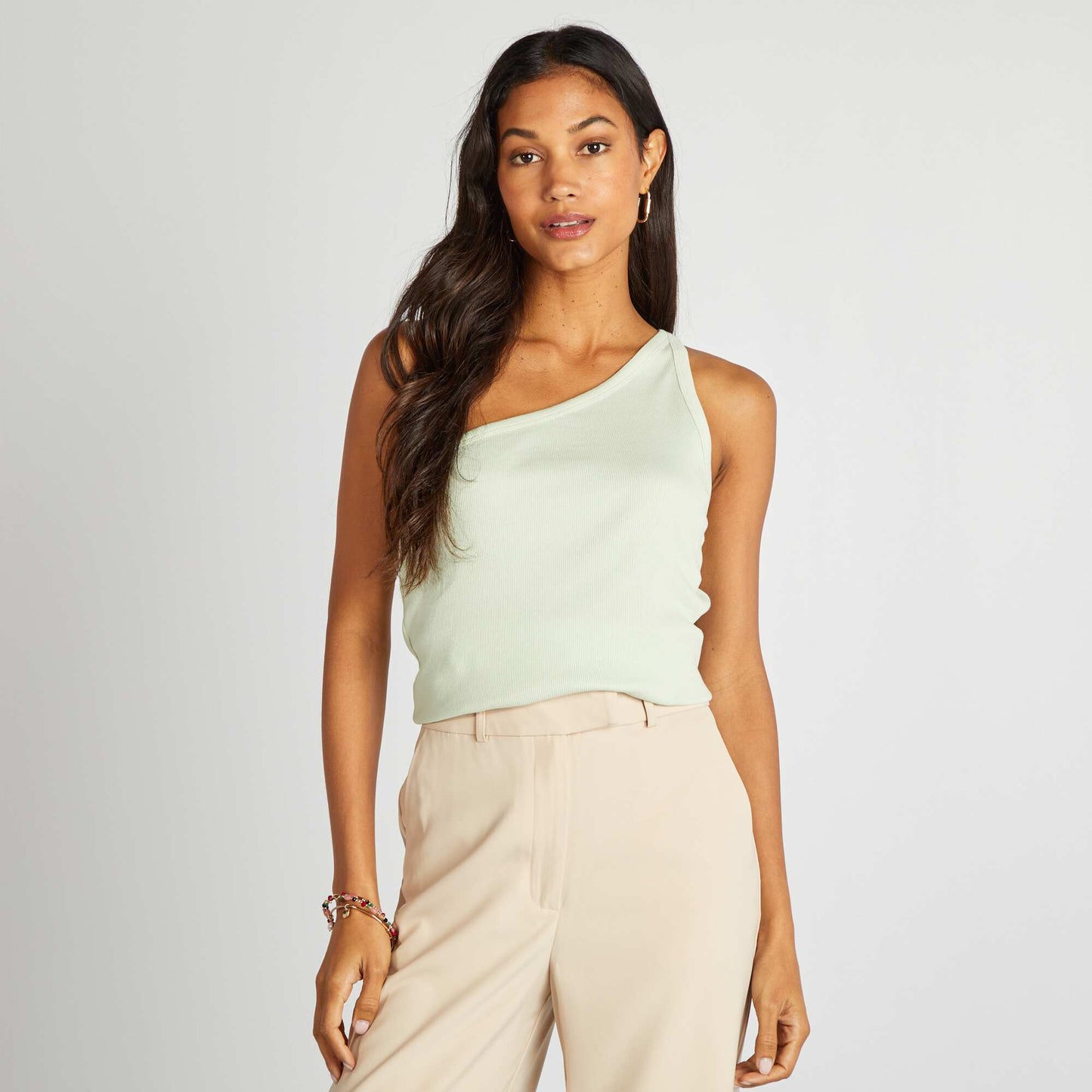 Top uni one shoulder côtelé Vert