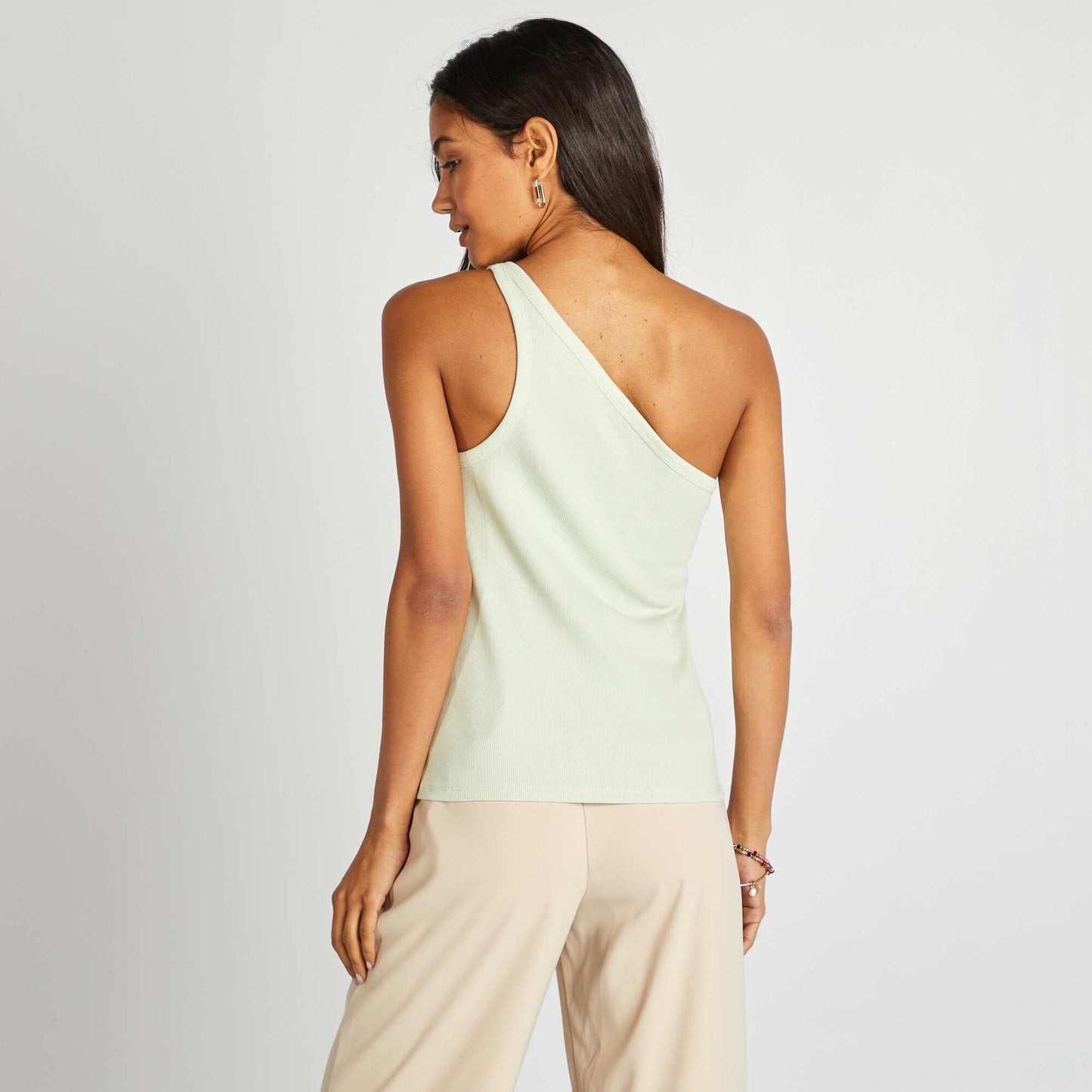 Top uni one shoulder côtelé Vert