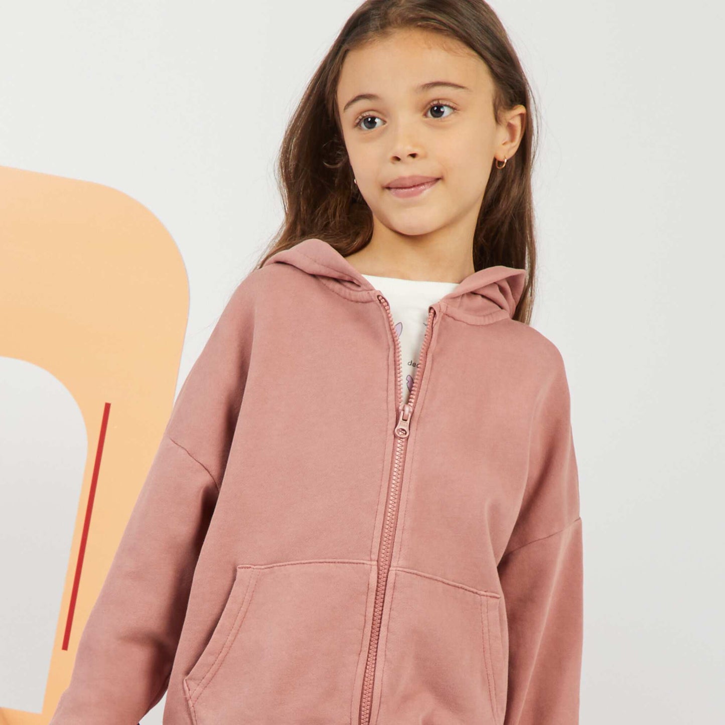 Sweat mixte à capuche ouverture zippée Vieux rose