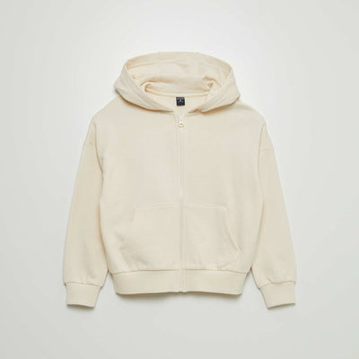 Sweat mixte à capuche ouverture zippée BEIGE