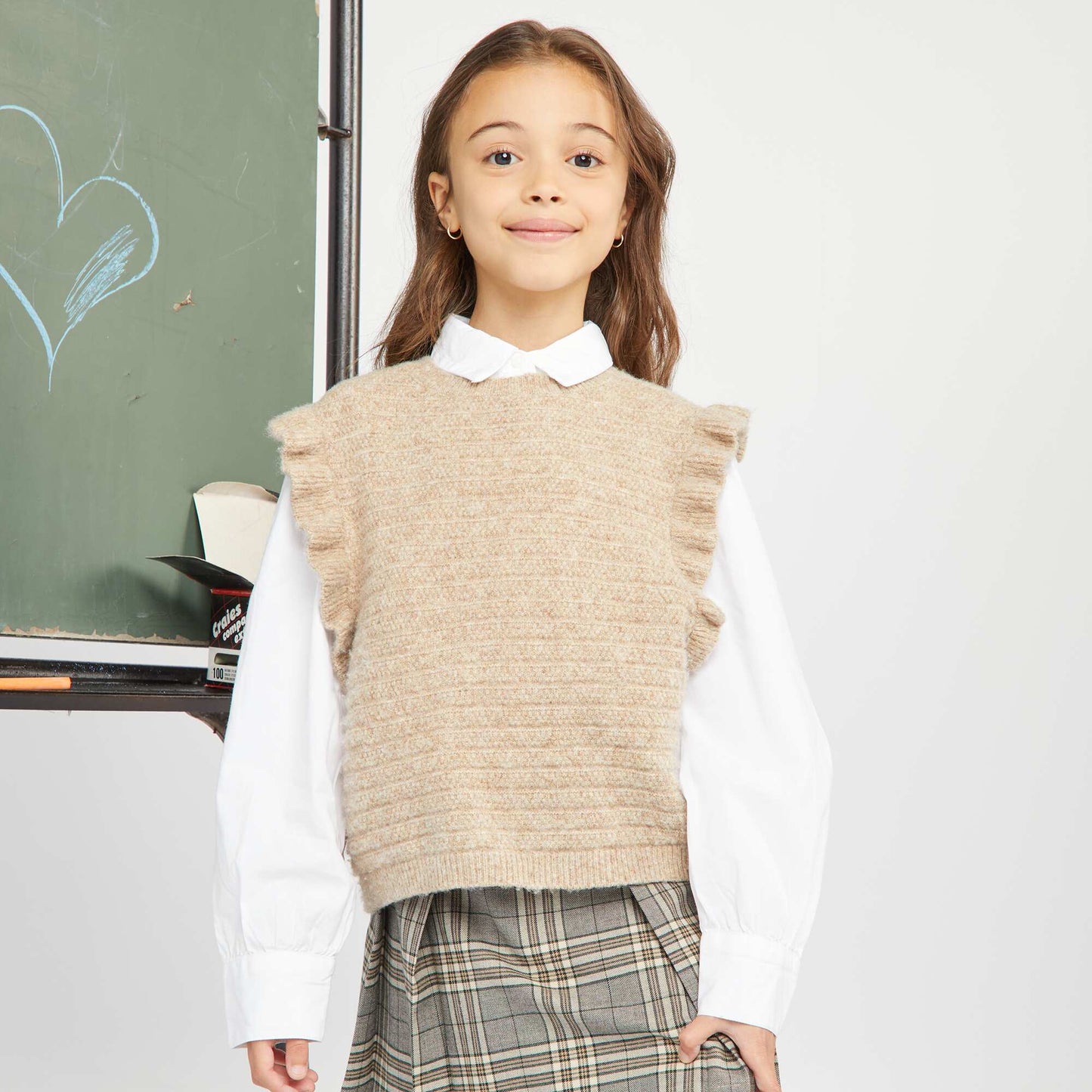 Pull sans manches en maille douce Beige