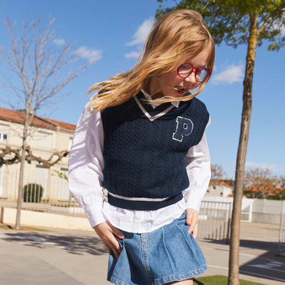 Pull sans manche avec patch Bleu marine