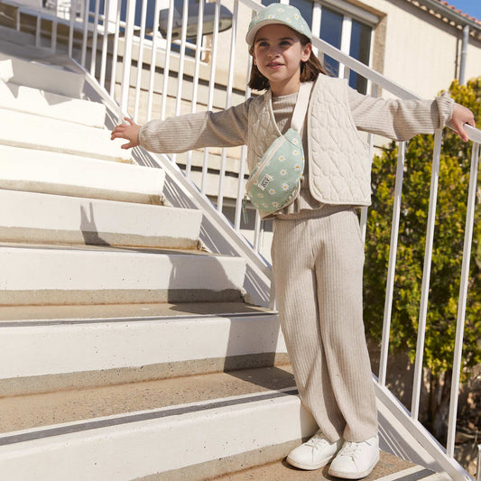 Pantalon évasé en maille côtelé Beige