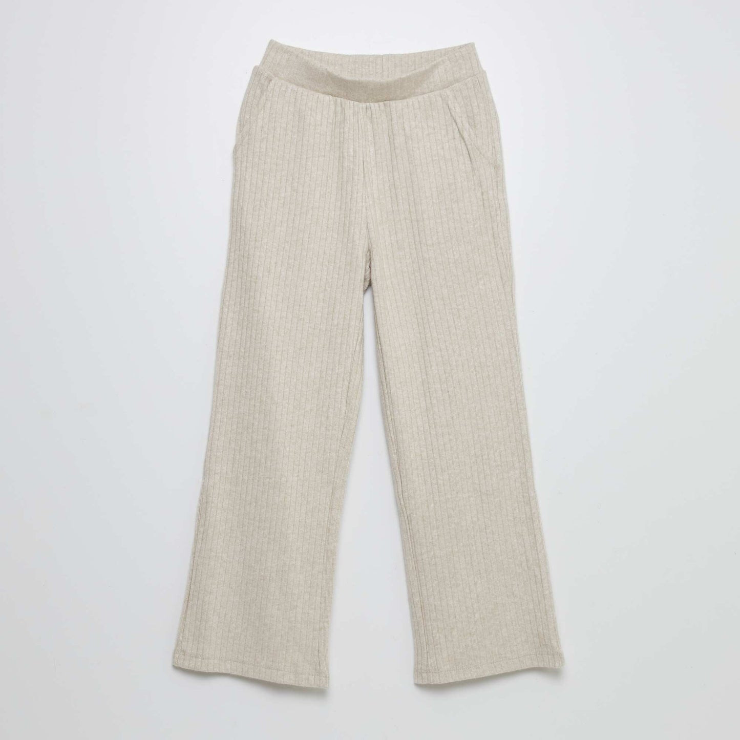 Pantalon évasé en maille côtelé Beige