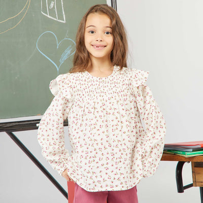 Blouse volantée à motif floral Blanc/rose/rouge