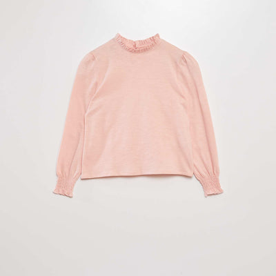 T-shirt en coton à manches longues Rose