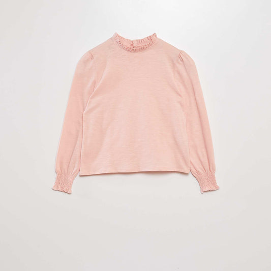 T-shirt en coton à manches longues Rose