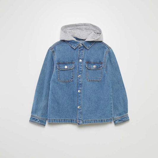 Chemise en jean avec cop capuche BLEU