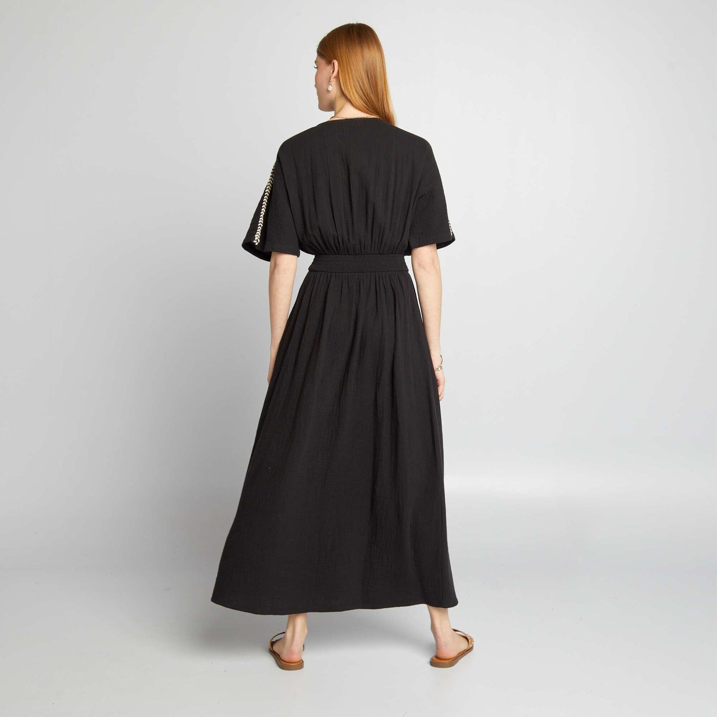 Robe longue en gaze de coton tressée NOIR