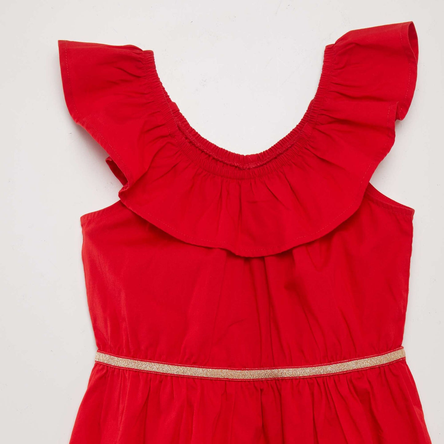 Robe en popeline à volants Rouge