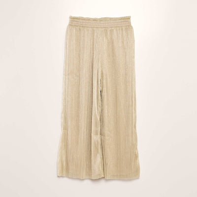Pantalon large plissé avec lurex Beige