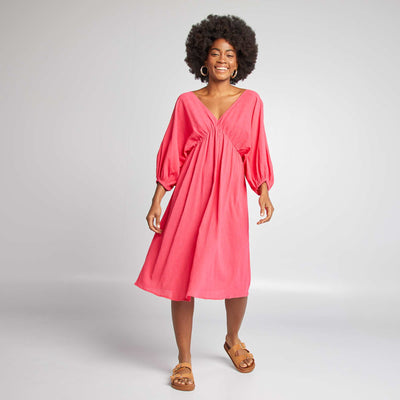 Robe midi avec motif et manches 3/4 ROSE