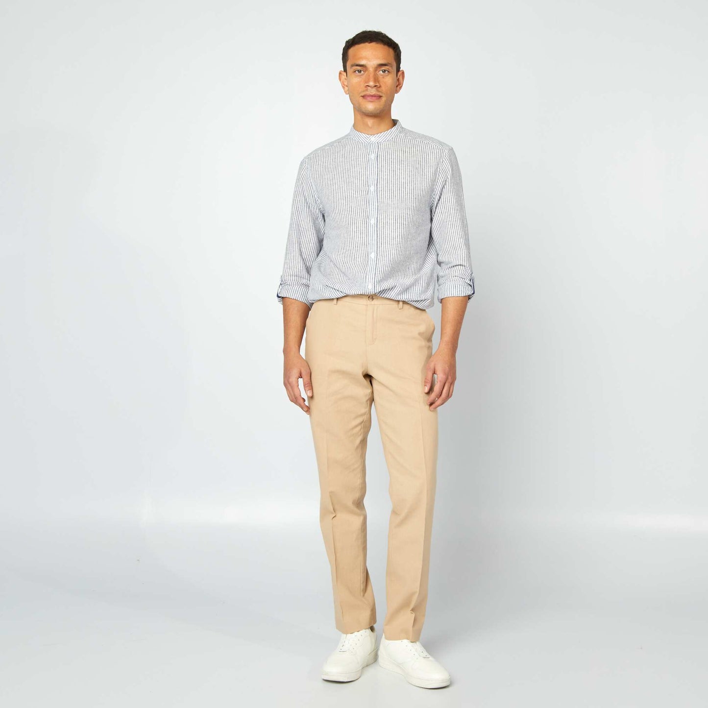 Pantalon coupe slim en lin mélangé BEIGE