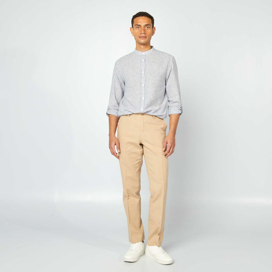 Pantalon coupe slim en lin mélangé BEIGE