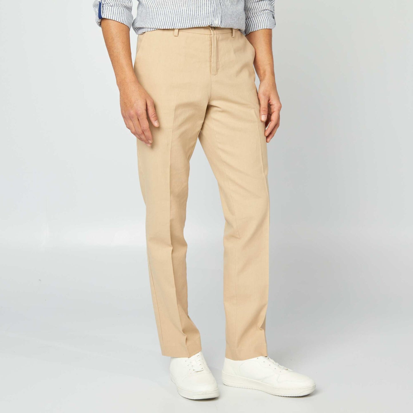 Pantalon coupe slim en lin mélangé BEIGE