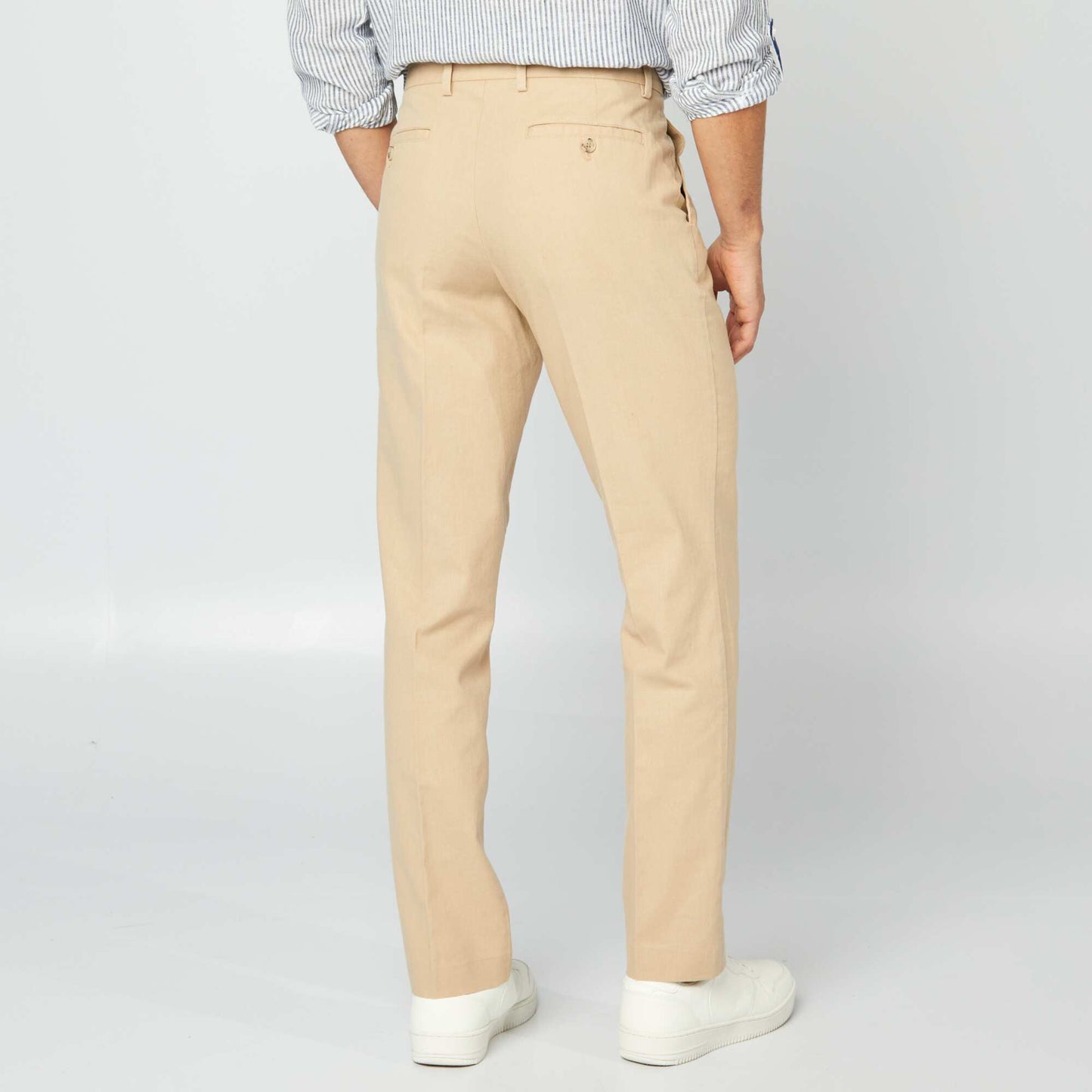 Pantalon coupe slim en lin mélangé BEIGE