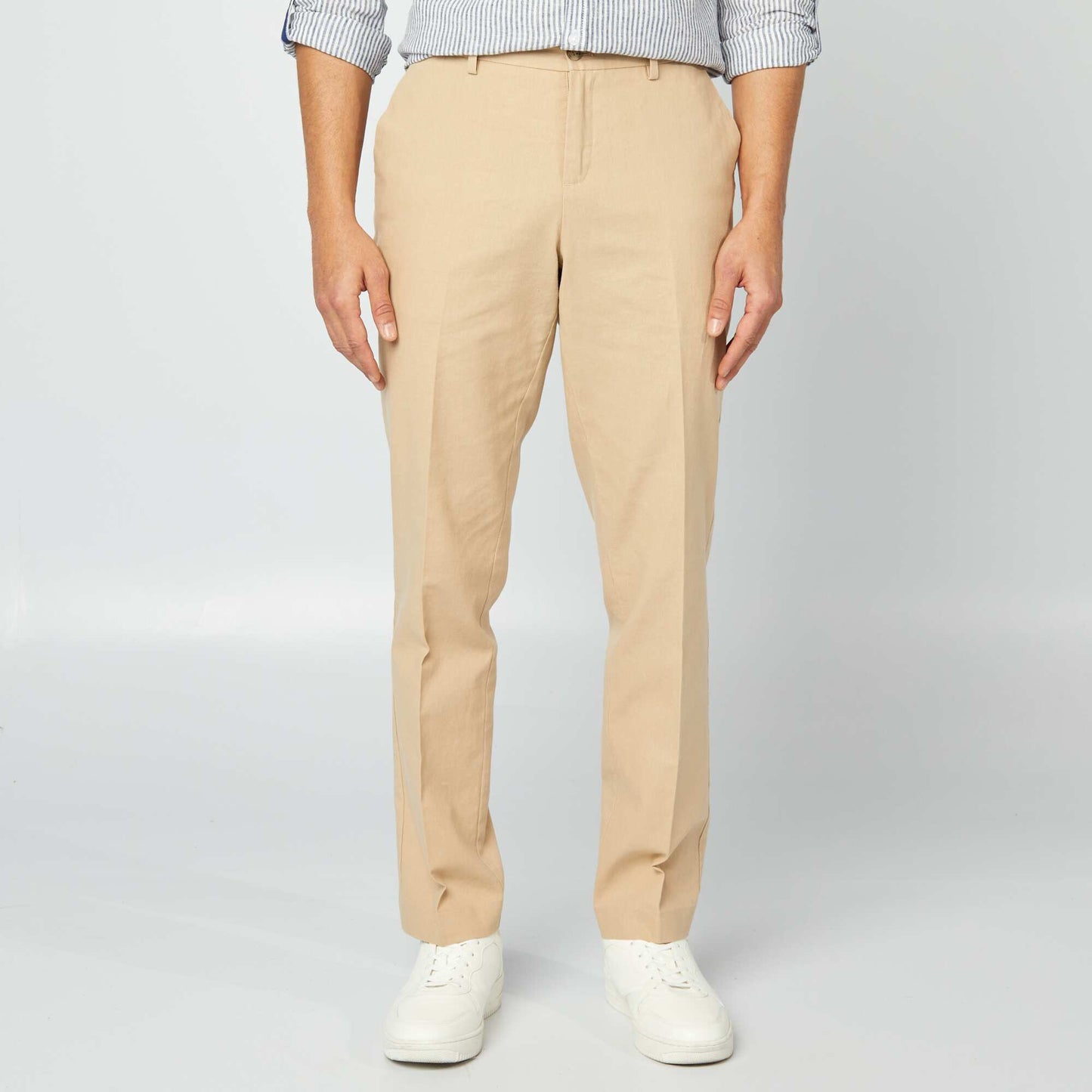 Pantalon coupe slim en lin mélangé BEIGE