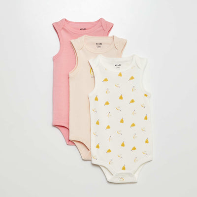 Bodies sans manches à motif - Lot de 3 ROSE
