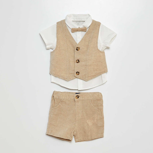 Ensemble chemise + short chino + noeud paipllon + gilet - 4 pièces BLANC