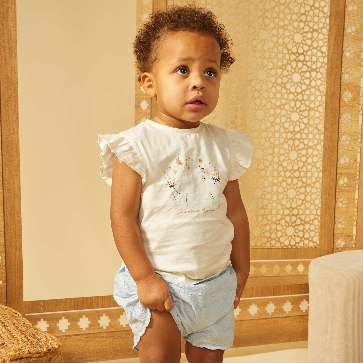 Short en double gaze de coton BLEU